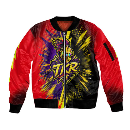 Trinidad and Tobago Cricket Sleeve Zip Bomber Jacket Trinbago Knight Riders - Ride Or Die Comic Halftone