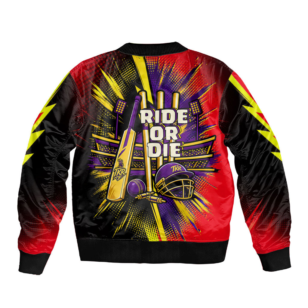 Trinidad and Tobago Cricket Sleeve Zip Bomber Jacket Trinbago Knight Riders - Ride Or Die Comic Halftone