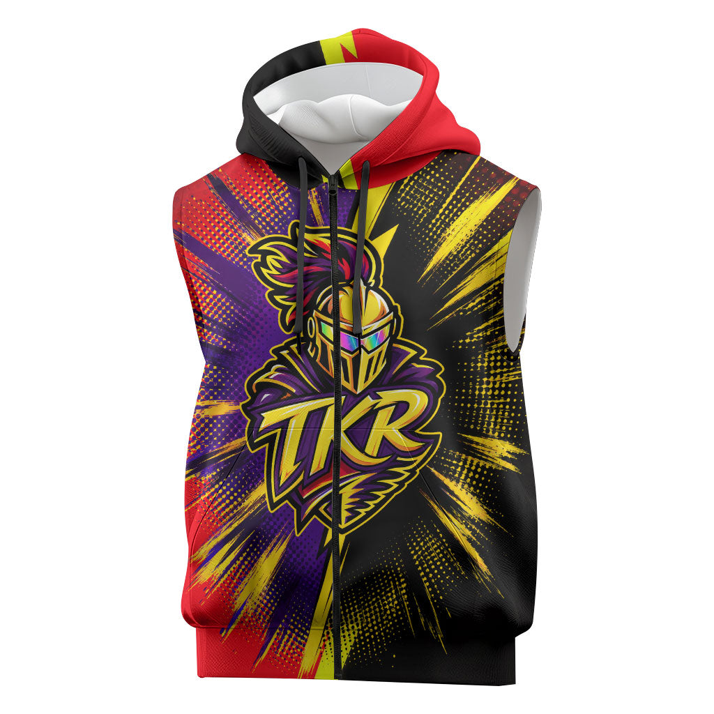 Trinidad and Tobago Cricket Sleeveless Zip Hoodie Trinbago Knight Riders - Ride Or Die Comic Halftone