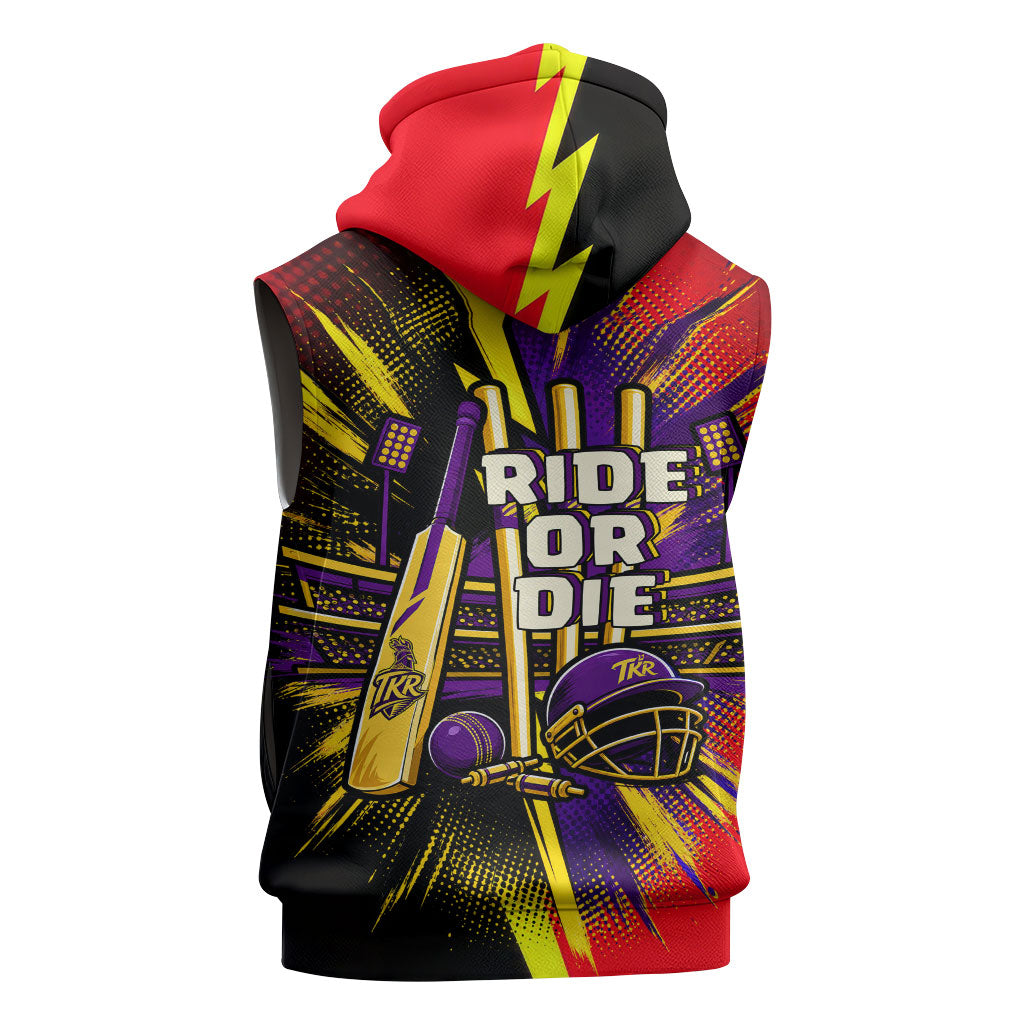 Trinidad and Tobago Cricket Sleeveless Zip Hoodie Trinbago Knight Riders - Ride Or Die Comic Halftone