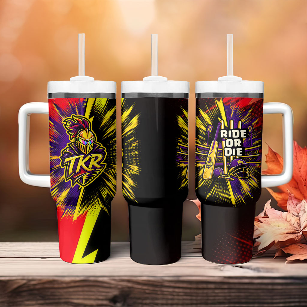 Trinidad and Tobago Cricket Tumbler With Handle Trinbago Knight Riders - Ride Or Die Comic Halftone