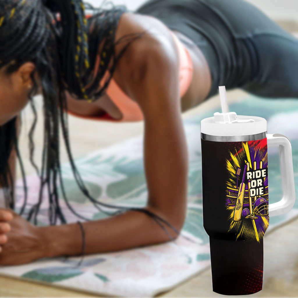 Trinidad and Tobago Cricket Tumbler With Handle Trinbago Knight Riders - Ride Or Die Comic Halftone