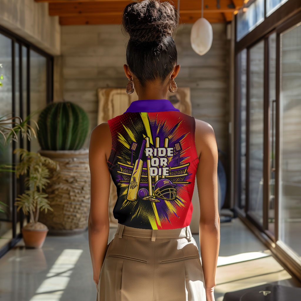Trinidad and Tobago Cricket Women Sleeveless Polo Shirt Trinbago Knight Riders - Ride Or Die Comic Halftone
