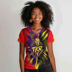 Trinidad and Tobago Cricket Women V-Neck T-Shirt Trinbago Knight Riders - Ride Or Die Comic Halftone