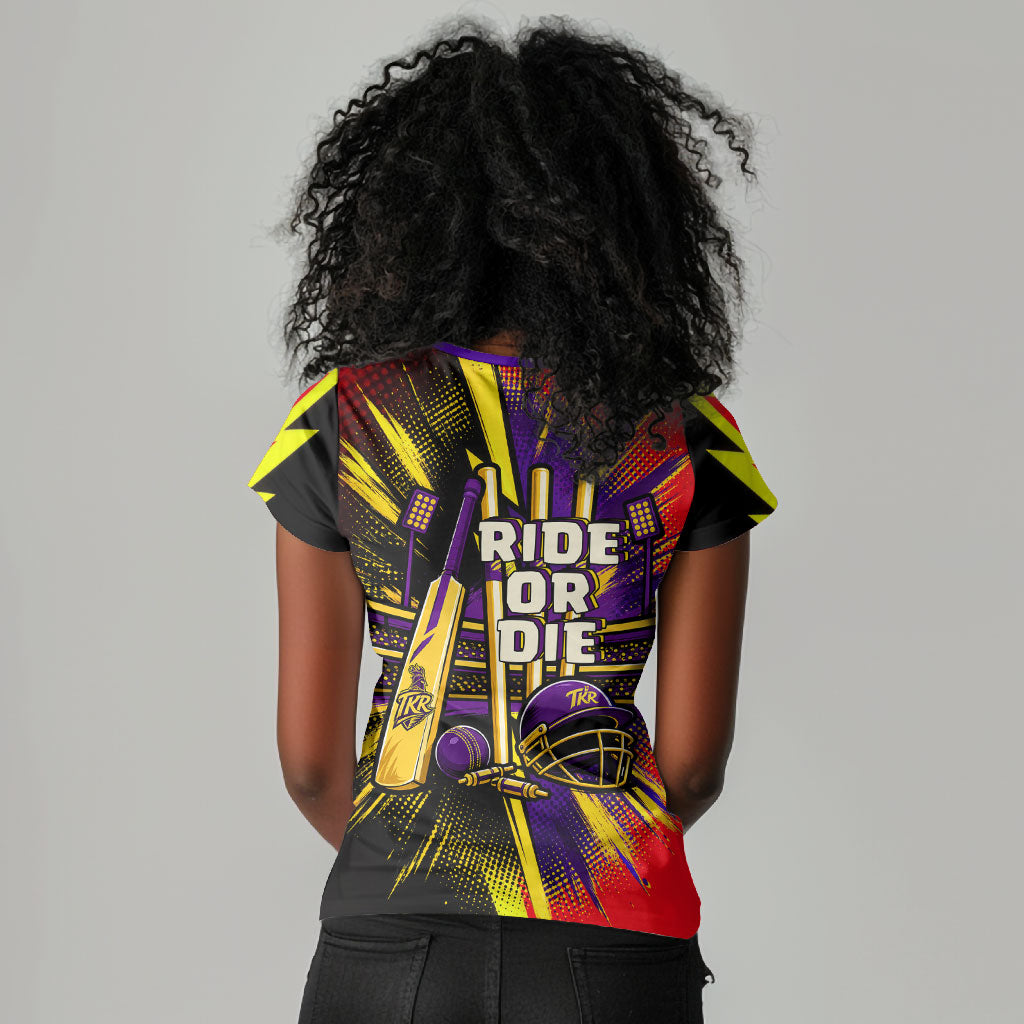 Trinidad and Tobago Cricket Women V-Neck T-Shirt Trinbago Knight Riders - Ride Or Die Comic Halftone