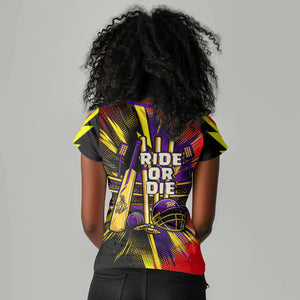 Trinidad and Tobago Cricket Women V-Neck T-Shirt Trinbago Knight Riders - Ride Or Die Comic Halftone