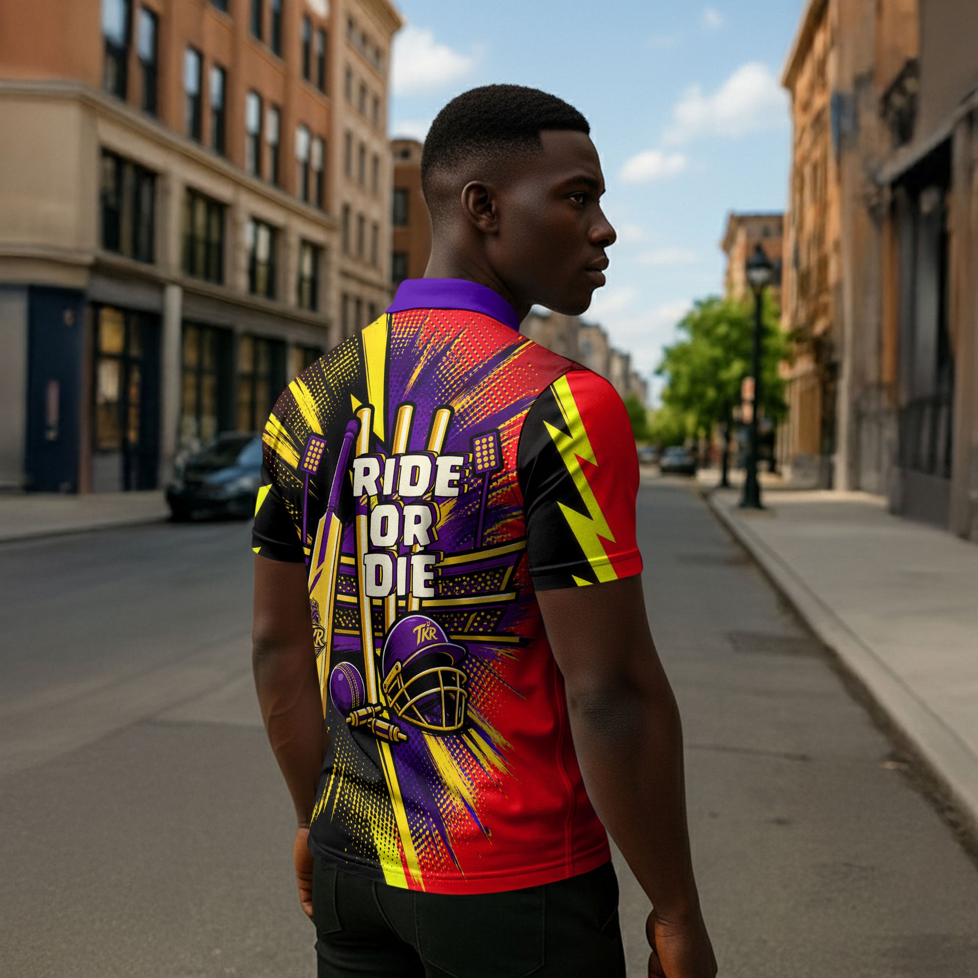 Trinidad and Tobago Cricket Zipper Polo Shirt Trinbago Knight Riders - Ride Or Die Comic Halftone
