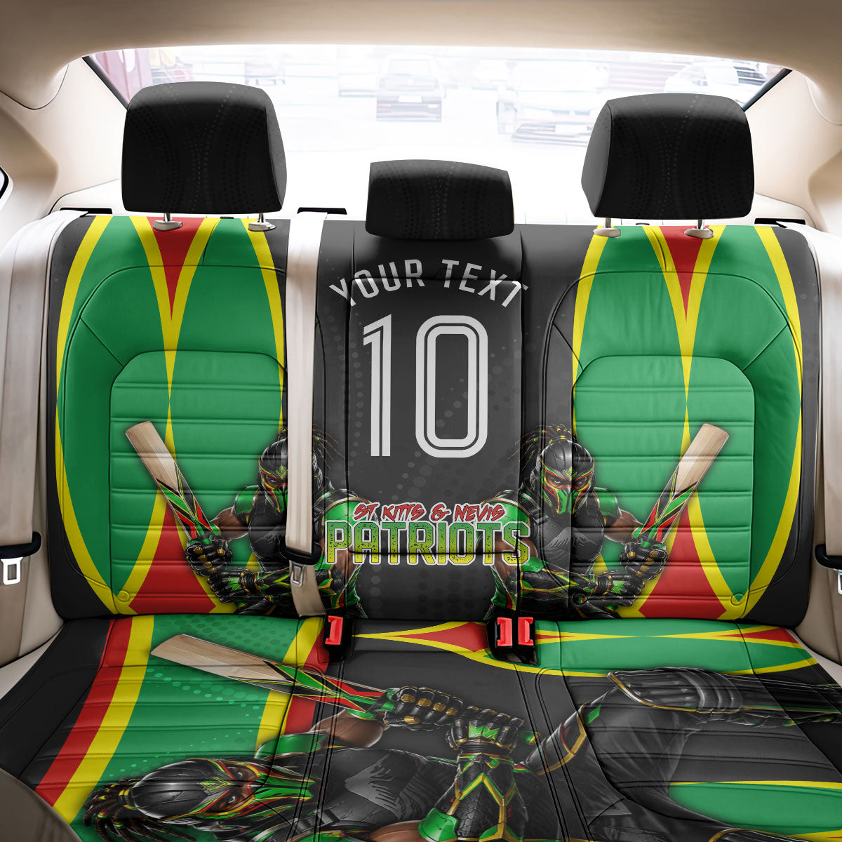 Personalized St Kitts And Nevis Patriots Back Car Seat Cover Caribbean Cricket Player Graphic Art