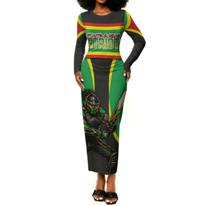 Personalized St Kitts And Nevis Patriots Long Sleeve Bodycon Dress Caribbean Cricket Player Graphic Art
