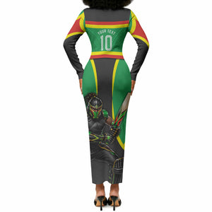 Personalized St Kitts And Nevis Patriots Long Sleeve Bodycon Dress Caribbean Cricket Player Graphic Art