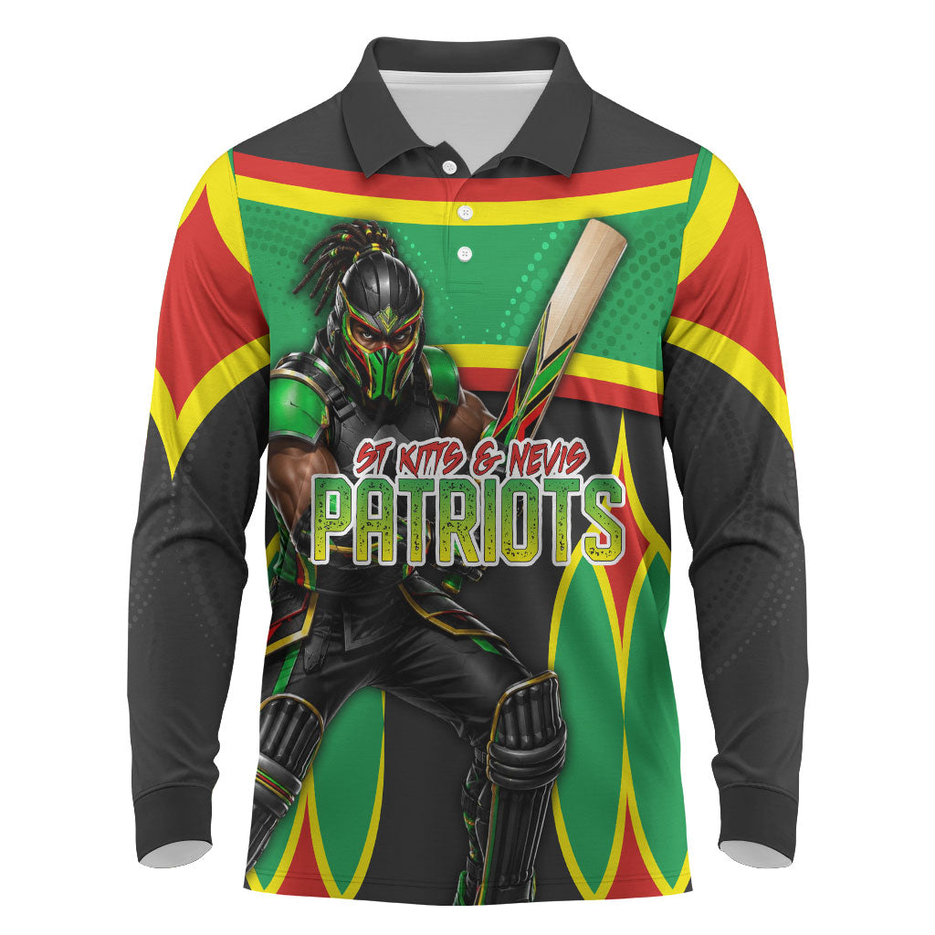 Personalized St Kitts And Nevis Patriots Long Sleeve Polo Shirt Caribbean Cricket Player Graphic Art