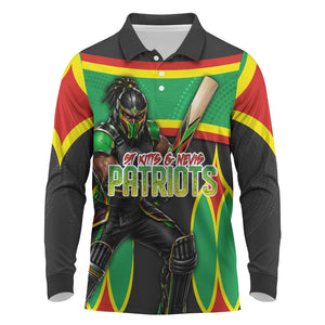 Personalized St Kitts And Nevis Patriots Long Sleeve Polo Shirt Caribbean Cricket Player Graphic Art