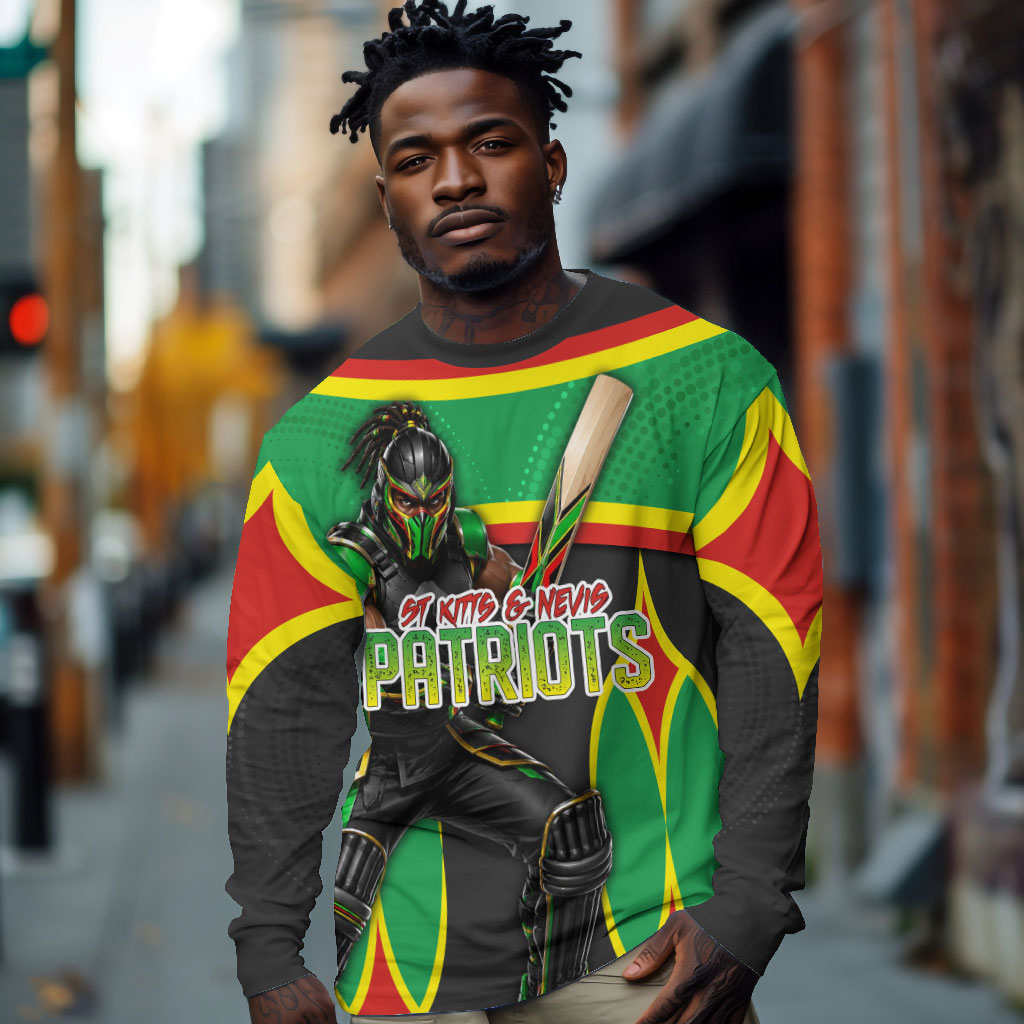 Personalized St Kitts And Nevis Patriots Long Sleeve Shirt Caribbean Cricket Player Graphic Art
