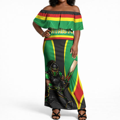 Personalized St Kitts And Nevis Patriots Off Shoulder Maxi Dress Caribbean Cricket Player Graphic Art