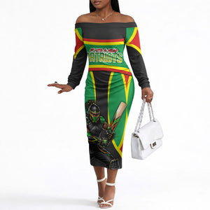 Personalized St Kitts And Nevis Patriots Off The Shoulder Long Sleeve Dress Caribbean Cricket Player Graphic Art