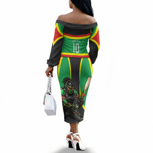 Personalized St Kitts And Nevis Patriots Off The Shoulder Long Sleeve Dress Caribbean Cricket Player Graphic Art