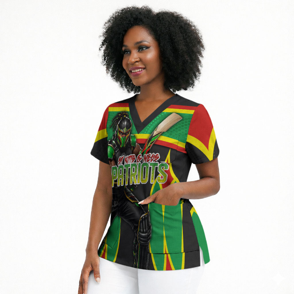 Personalized St Kitts And Nevis Patriots Scrub Top Caribbean Cricket Player Graphic Art
