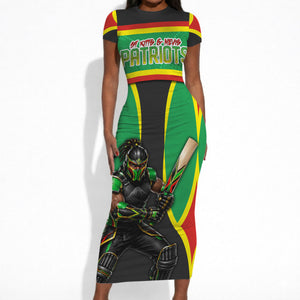Personalized St Kitts And Nevis Patriots Short Sleeve Bodycon Dress Caribbean Cricket Player Graphic Art