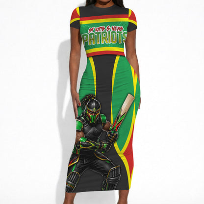 Personalized St Kitts And Nevis Patriots Short Sleeve Bodycon Dress Caribbean Cricket Player Graphic Art