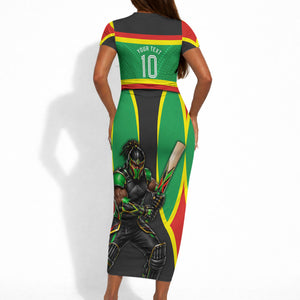 Personalized St Kitts And Nevis Patriots Short Sleeve Bodycon Dress Caribbean Cricket Player Graphic Art