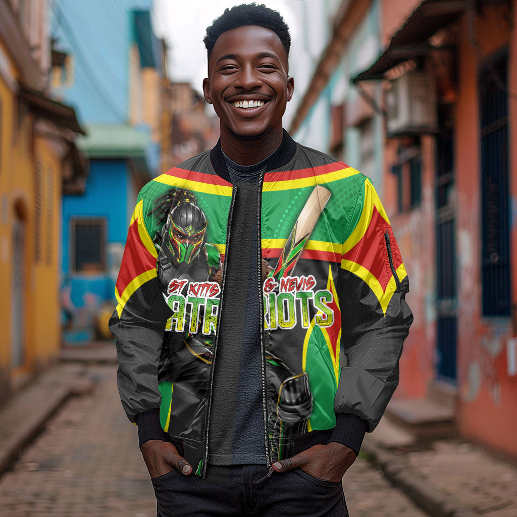 Personalized St Kitts And Nevis Patriots Sleeve Zip Bomber Jacket Caribbean Cricket Player Graphic Art