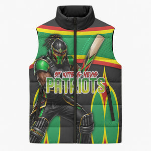 Personalized St Kitts And Nevis Patriots Sleeveless Puffer Jacket Caribbean Cricket Player Graphic Art