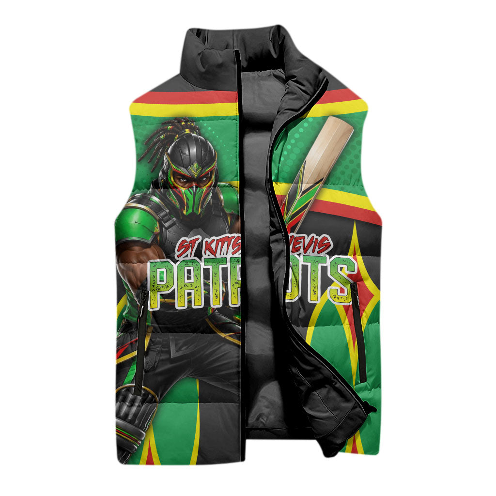 Personalized St Kitts And Nevis Patriots Sleeveless Puffer Jacket Caribbean Cricket Player Graphic Art
