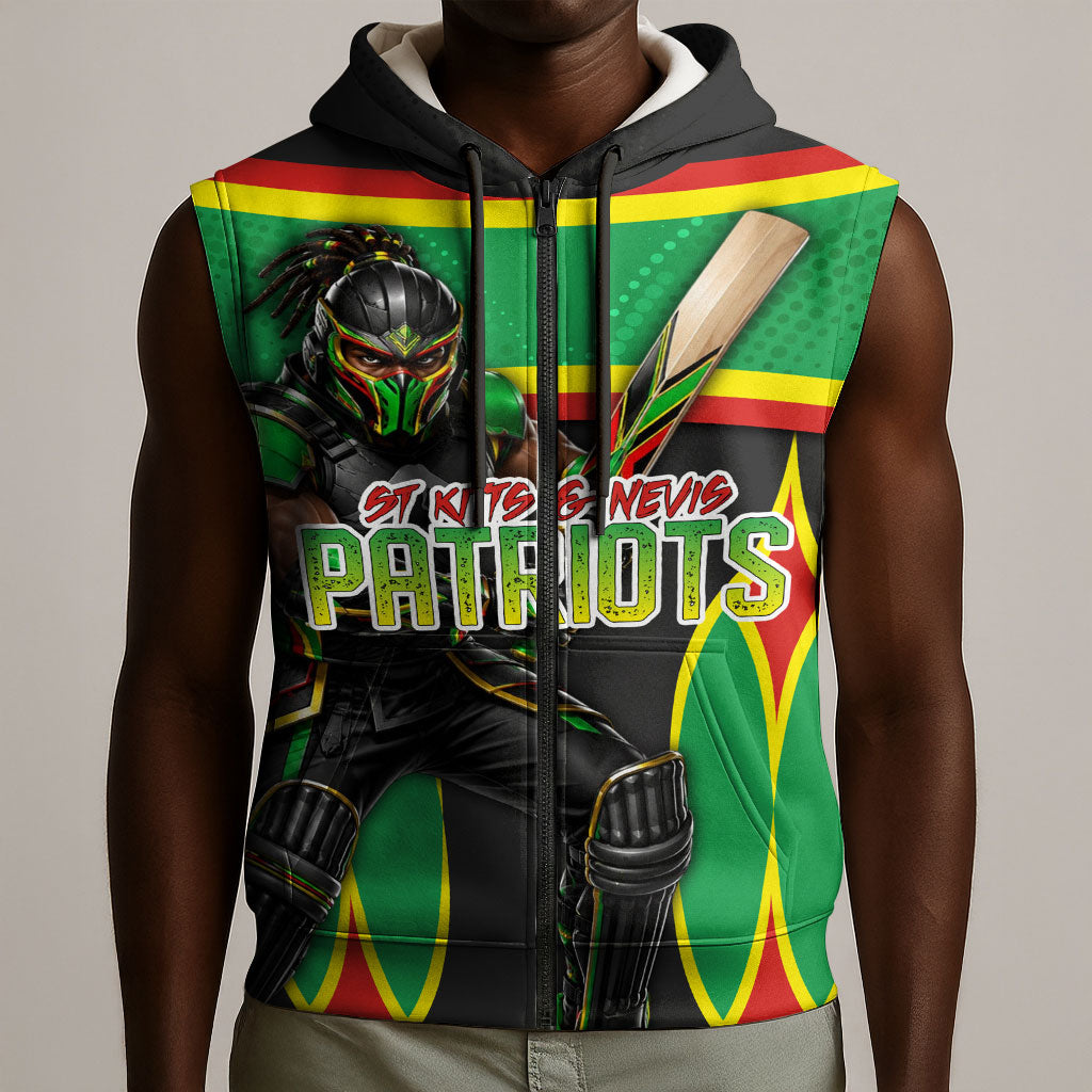 Personalized St Kitts And Nevis Patriots Sleeveless Zip Hoodie Caribbean Cricket Player Graphic Art