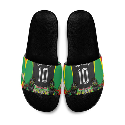 Personalized St Kitts And Nevis Patriots Slide Sandals Caribbean Cricket Player Graphic Art