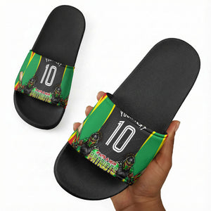 Personalized St Kitts And Nevis Patriots Slide Sandals Caribbean Cricket Player Graphic Art