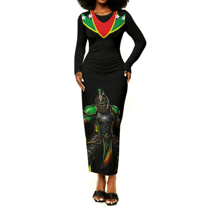 Personalized St Kitts And Nevis Patriots Cricket Long Sleeve Bodycon Dress Dynamic Player Celebration Team Pride