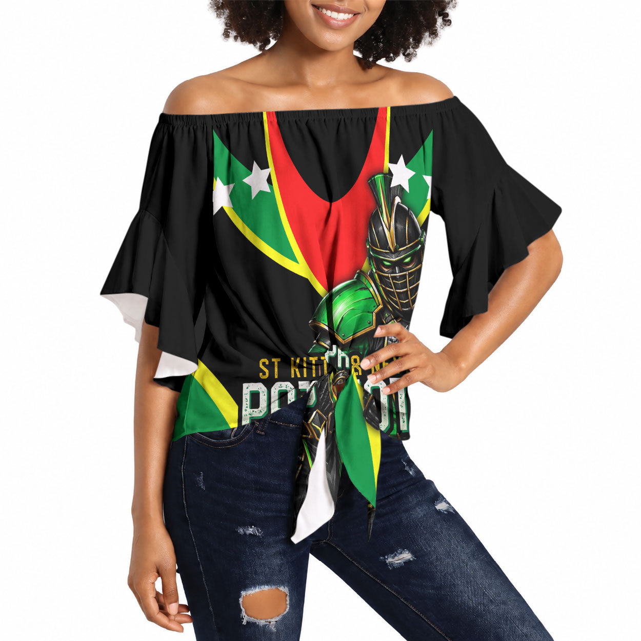 Personalized St Kitts And Nevis Patriots Cricket Off Shoulder Wrap Waist Top Dynamic Player Celebration Team Pride