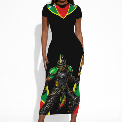 Personalized St Kitts And Nevis Patriots Cricket Short Sleeve Bodycon Dress Dynamic Player Celebration Team Pride