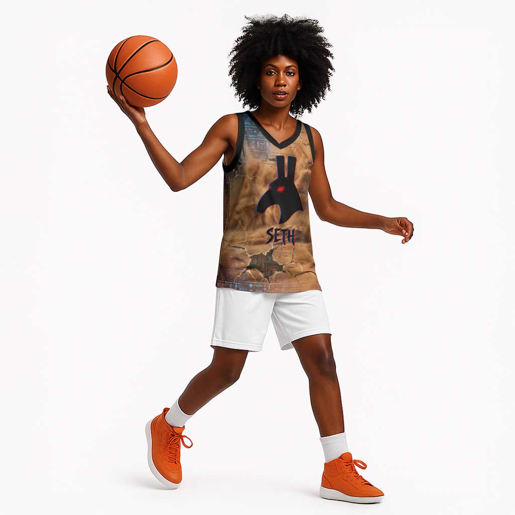Seth Serpent Basketball Jersey Sandstorm Egyptian Chaos God in Ancient Desert Tones