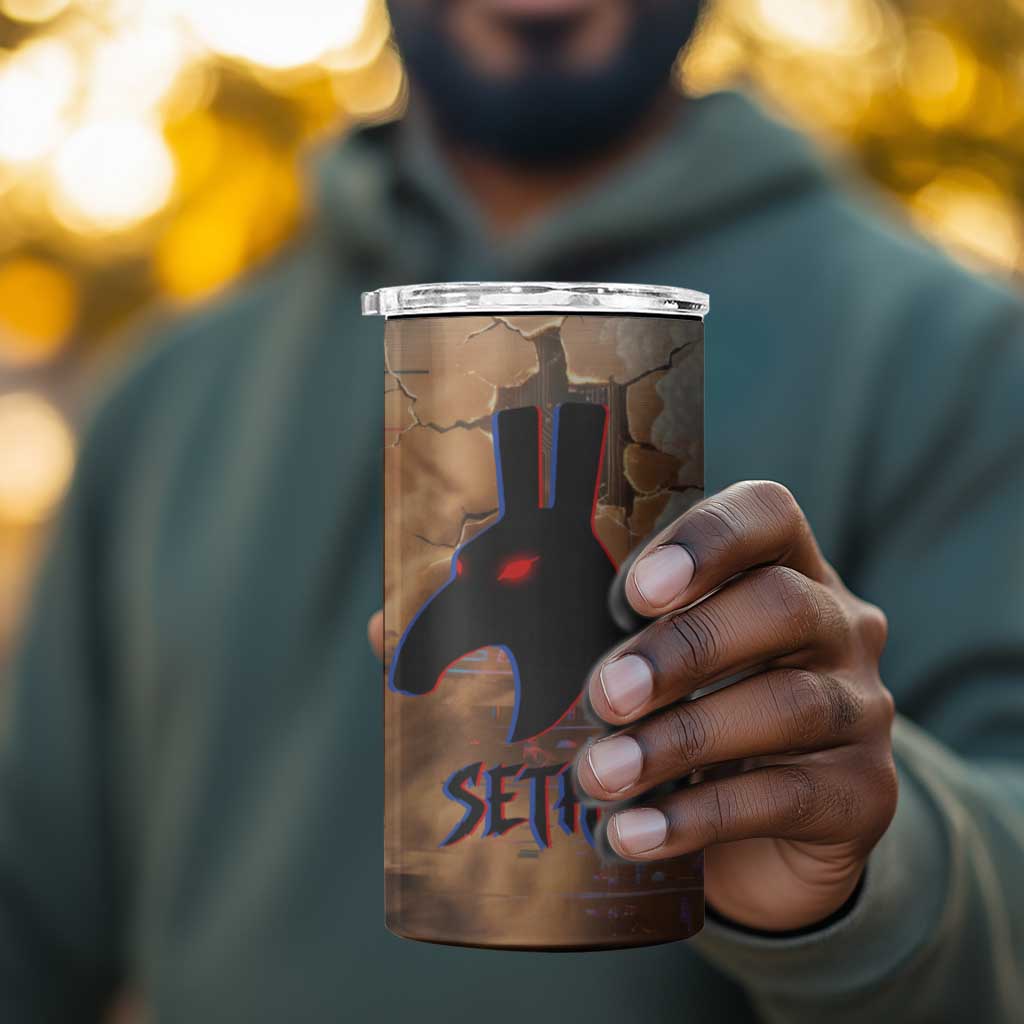 Seth Serpent 4 in 1 Can Cooler Tumbler Sandstorm Egyptian Chaos God in Ancient Desert Tones