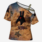 Seth Serpent Cross Shoulder Shirt Sandstorm Egyptian Chaos God in Ancient Desert Tones