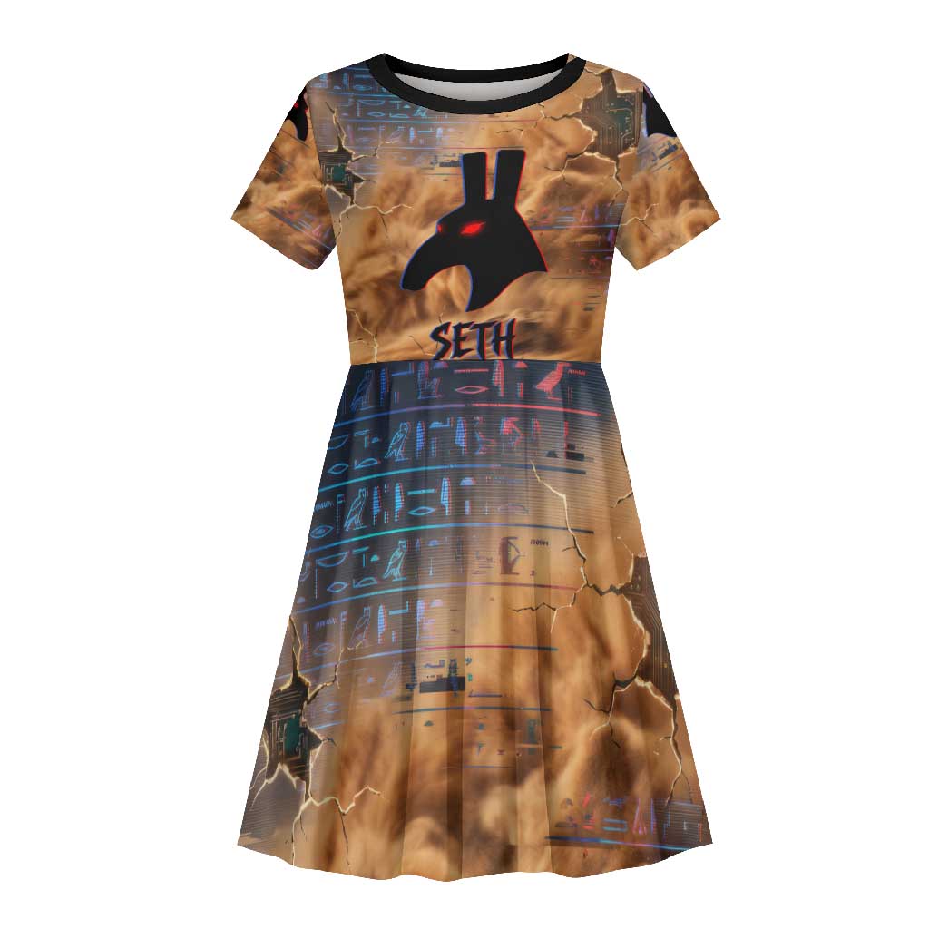 Seth Serpent Kid Short Sleeve Dress Sandstorm Egyptian Chaos God in Ancient Desert Tones