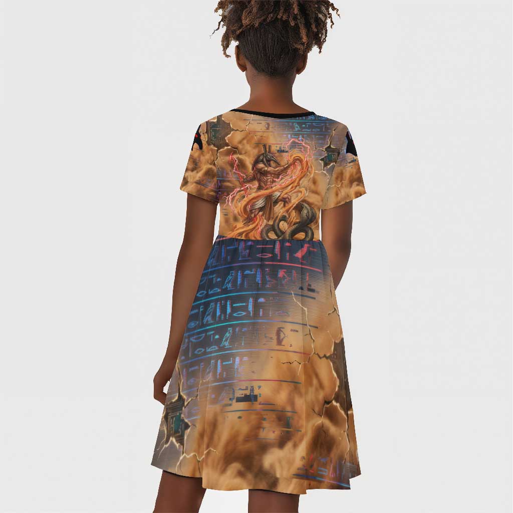 Seth Serpent Kid Short Sleeve Dress Sandstorm Egyptian Chaos God in Ancient Desert Tones