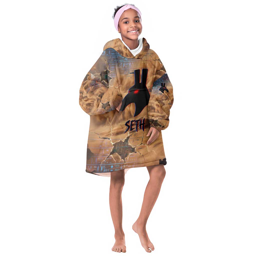 Seth Serpent Kid Wearable Blanket Hoodie Sandstorm Egyptian Chaos God in Ancient Desert Tones