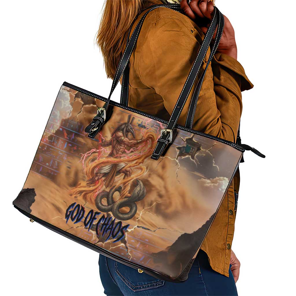 Seth Serpent Leather Tote Bag Sandstorm Egyptian Chaos God in Ancient Desert Tones