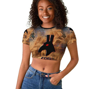 Seth Serpent Raglan Cropped T shirt Sandstorm Egyptian Chaos God in Ancient Desert Tones