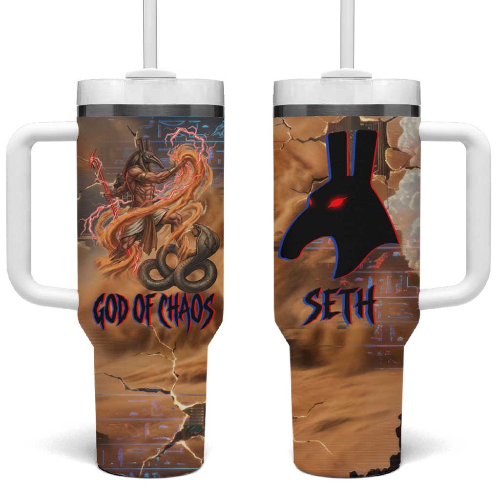 Seth Serpent Tumbler With Handle Sandstorm Egyptian Chaos God in Ancient Desert Tones