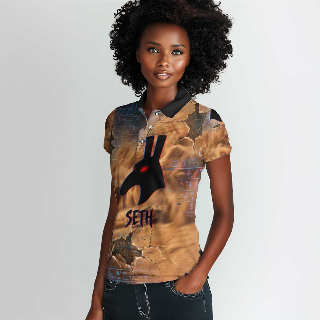 Seth Serpent Women Polo Shirt Sandstorm Egyptian Chaos God in Ancient Desert Tones