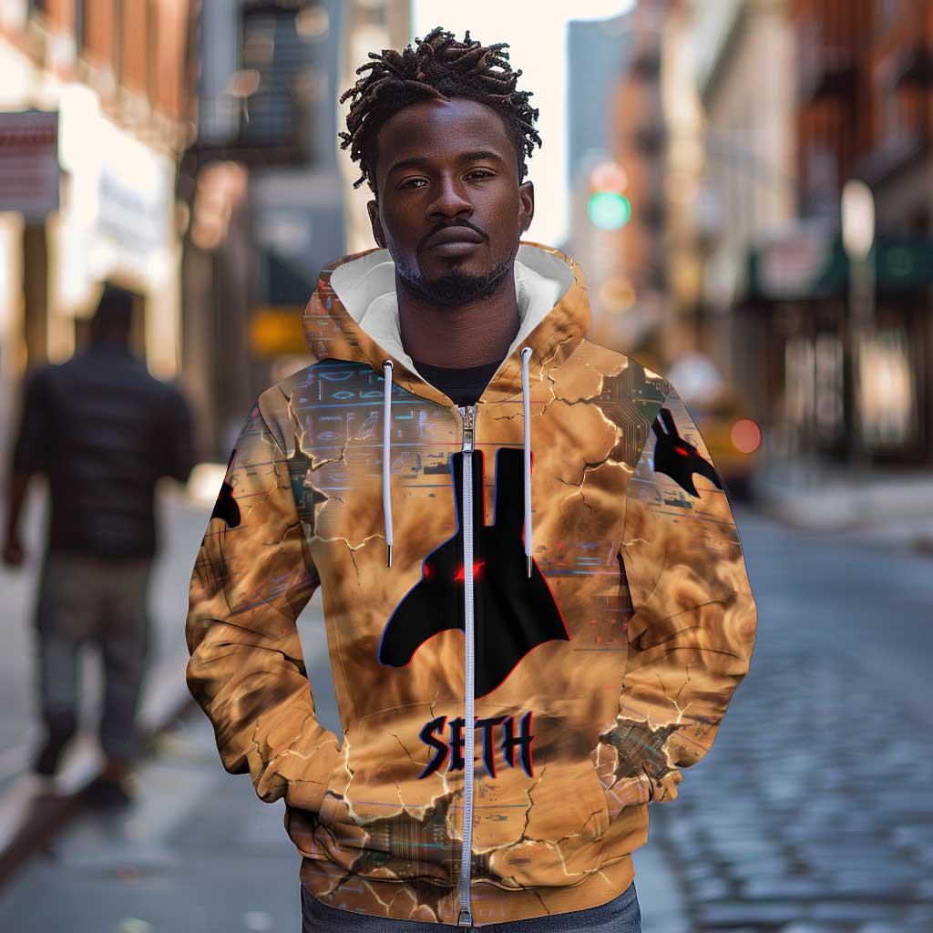 Seth Serpent Zip Hoodie Sandstorm Egyptian Chaos God in Ancient Desert Tones