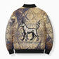Suty Bomber Puffer Jacket with Typhonic Beast Staff Ancient Egypt Symbolism