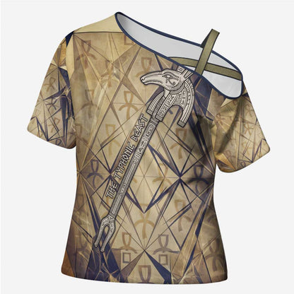Suty Cross Shoulder Shirt with Typhonic Beast Staff Ancient Egypt Symbolism