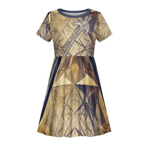Suty Kid Short Sleeve Dress with Typhonic Beast Staff Ancient Egypt Symbolism
