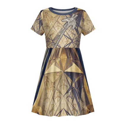 Suty Kid Short Sleeve Dress with Typhonic Beast Staff Ancient Egypt Symbolism