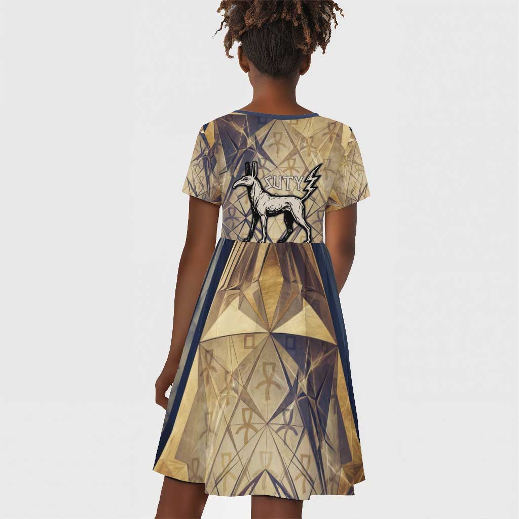 Suty Kid Short Sleeve Dress with Typhonic Beast Staff Ancient Egypt Symbolism