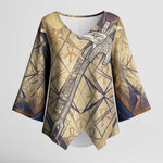 Suty Kimono Sleeve Blouse with Typhonic Beast Staff Ancient Egypt Symbolism
